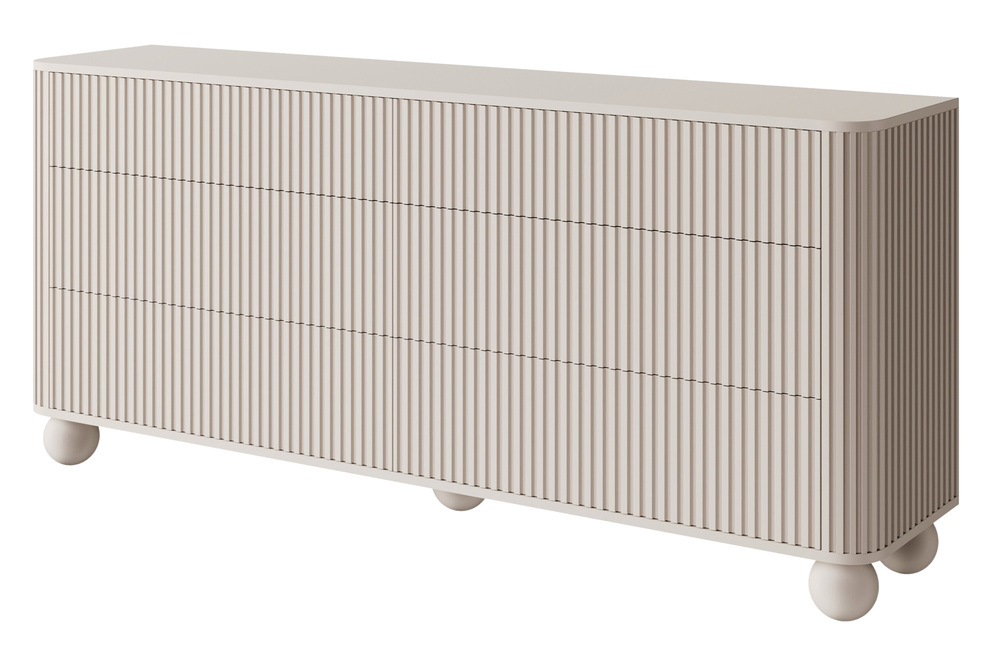 SELSEY Komoda Arvello z ryflami i sześcioma szufladami 168 cm na nogach kulach beż piaskowy