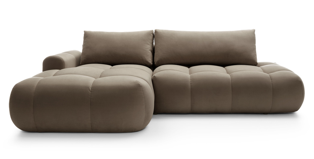 SELSEY Narożnik z funkcją spania Ombo L-kształtny z pojemnikiem szarobrązowy welur hydrofobowy lewostronny