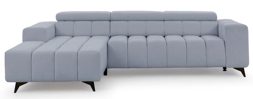 SELSEY Narożnik z funkcją spania Ragussino L-kształtny z regulowanymi zagłówkami i pojemnikiem szary szenil lewostronny