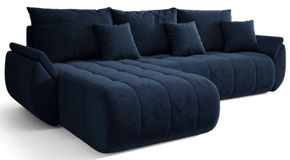 SELSEY Narożnik z funkcją spania Romuldi L-kształtny lewostronny z pojemnikiem granatowy welur hydrofobowy