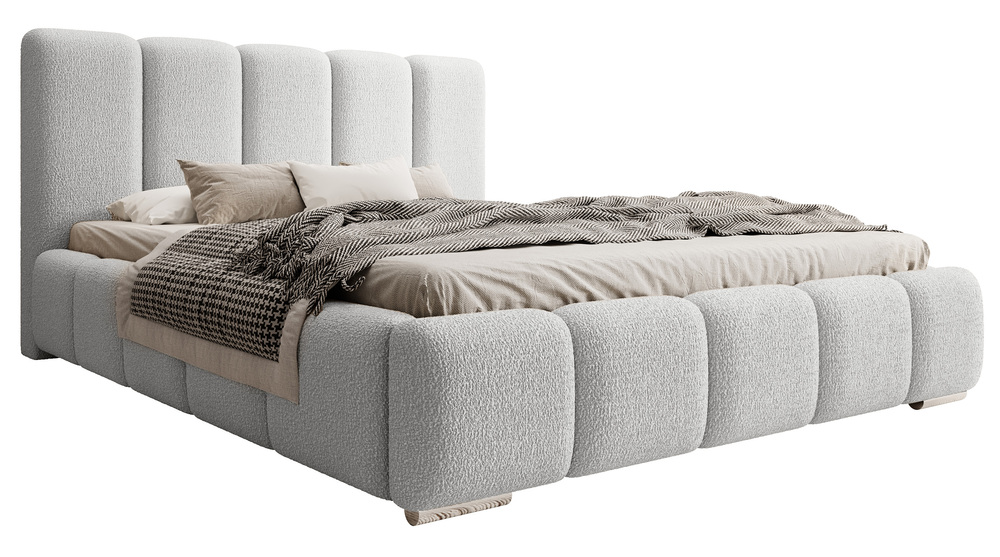 SELSEY Łóżko tapicerowane 140x200 cm Fiftino z pojemnikiem na pościel szare boucle