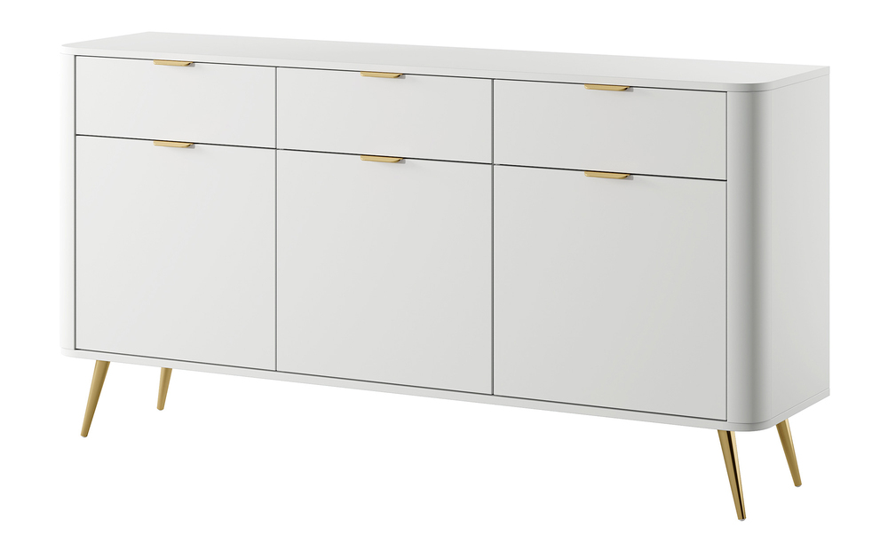 SELSEY Komoda trzydrzwiowa Oval z szufladami 163,5 cm Biała