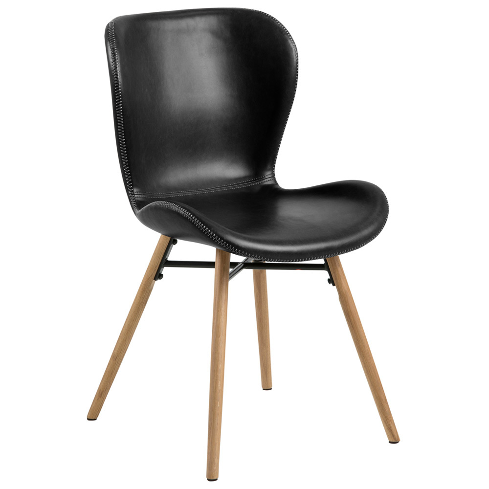 SELSEY Krzesło Glena czarna ekoskóra na dębowych nóżkach