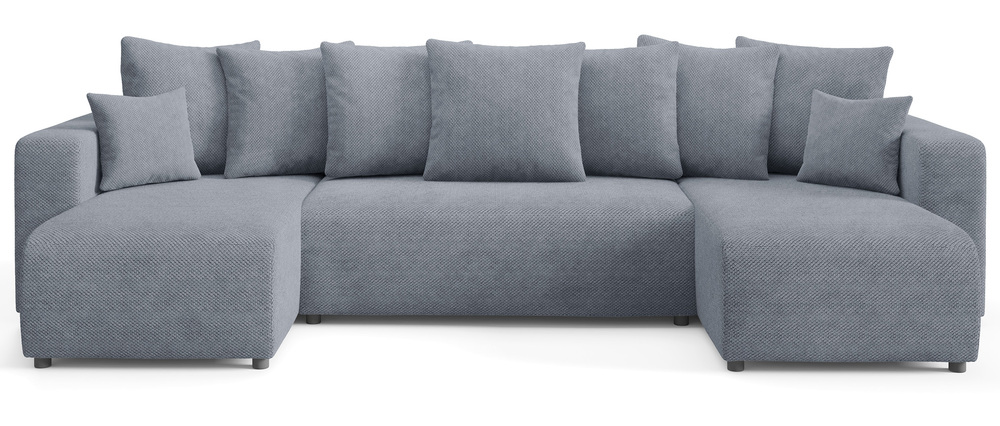 SELSEY Narożnik z funkcją spania Laria U-kształtny z pojemnikiem niebieskoszary szenil hydrofobowy