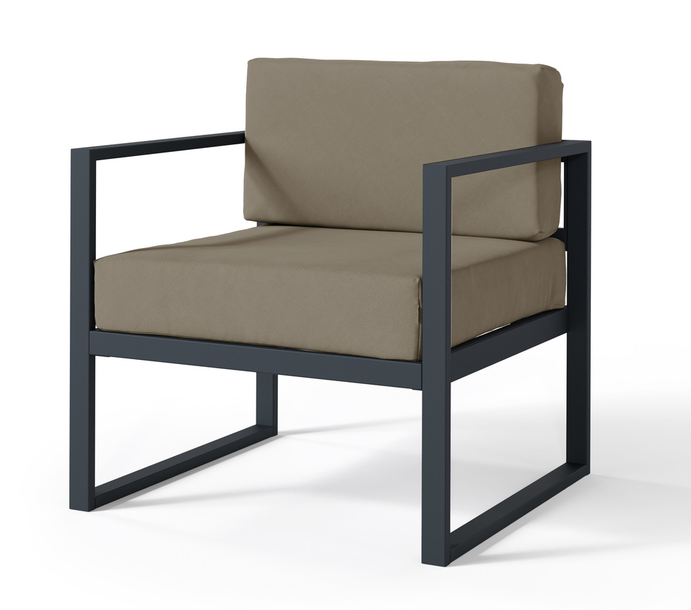 SELSEY Fotel ogrodowy Dywilly w tkaninie hydrofobowej jasnobrązowy/ czarny stelaż