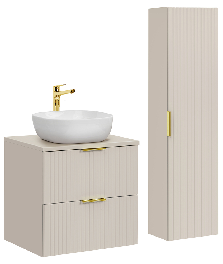 SELSEY Zestaw mebli łazienkowych Temirni z blatem i umywalką nablatową 95 cm beżowy