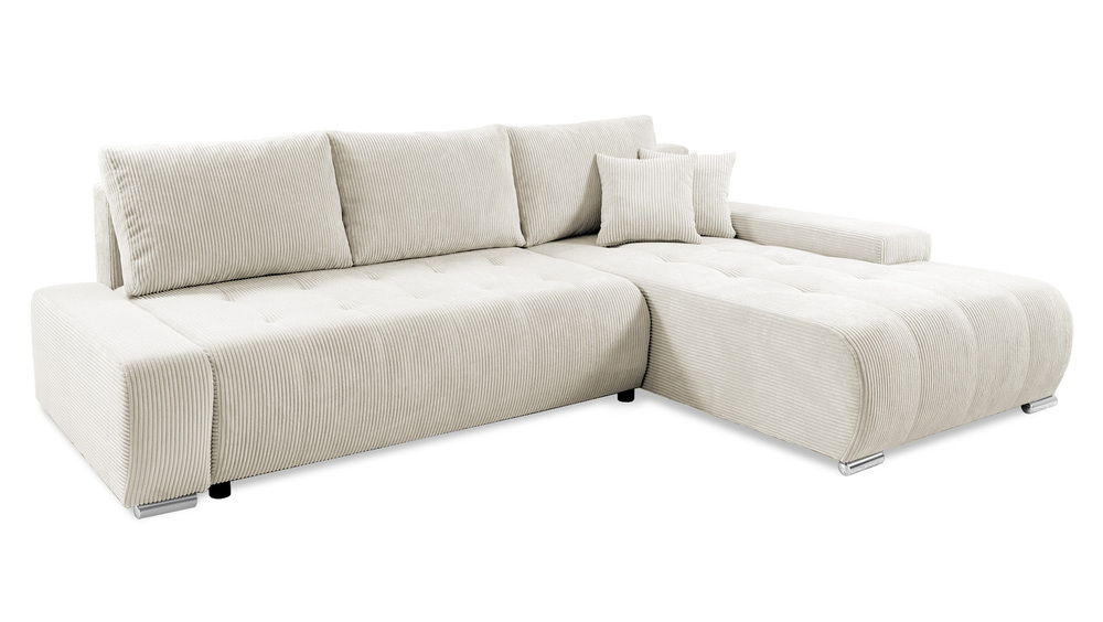 SELSEY Narożnik z funkcją spania Magliano L-kształtny z pojemnikiem szarobeżowy sztruks prawostronny