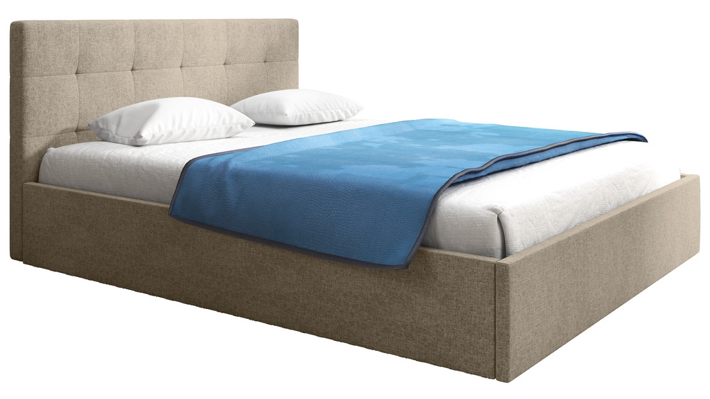 SELSEY Łóżko tapicerowane 180x200 cm Laureno z pojemnikiem na pościel beżowe plecionka stelaż metalowy