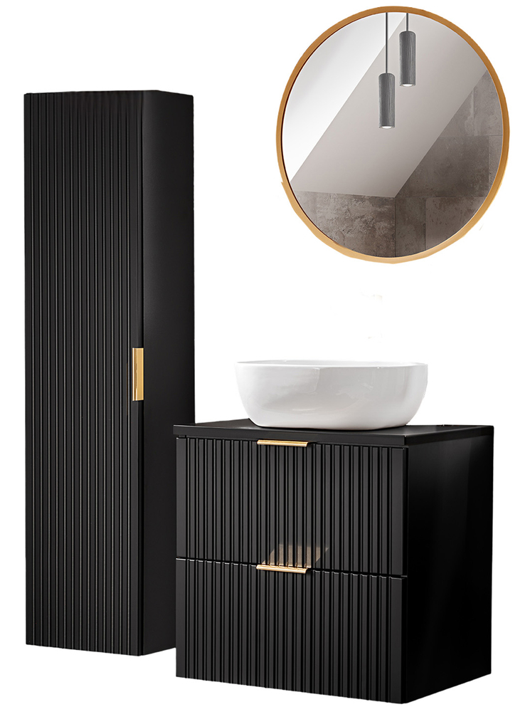SELSEY Zestaw mebli łazienkowych Temirni z lustrem i umywalką nablatową 95 cm czarna