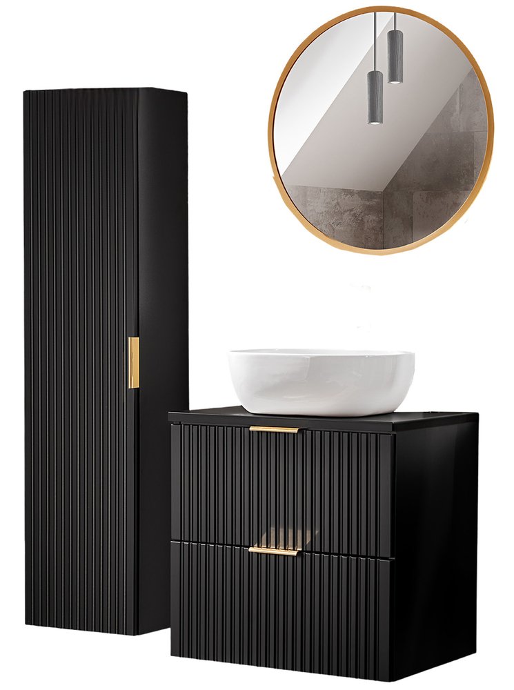 SELSEY Zestaw mebli łazienkowych Temirni z lustrem i umywalką nablatową 95 cm czarna
