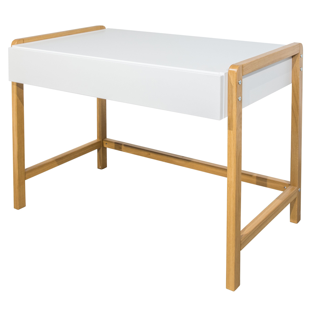 SELSEY Biurko dla dzieci Viotte 100x60 cm z szufladą i dębowymi nogami białe
