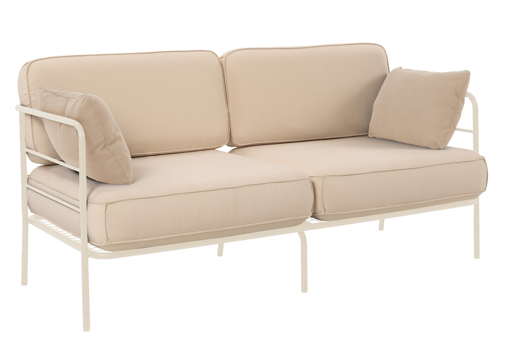 SELSEY Sofa ogrodowa dwuosobowa Preggel 156 cm w tkaninie hydrofobowej beżowa/ kremowy stelaż