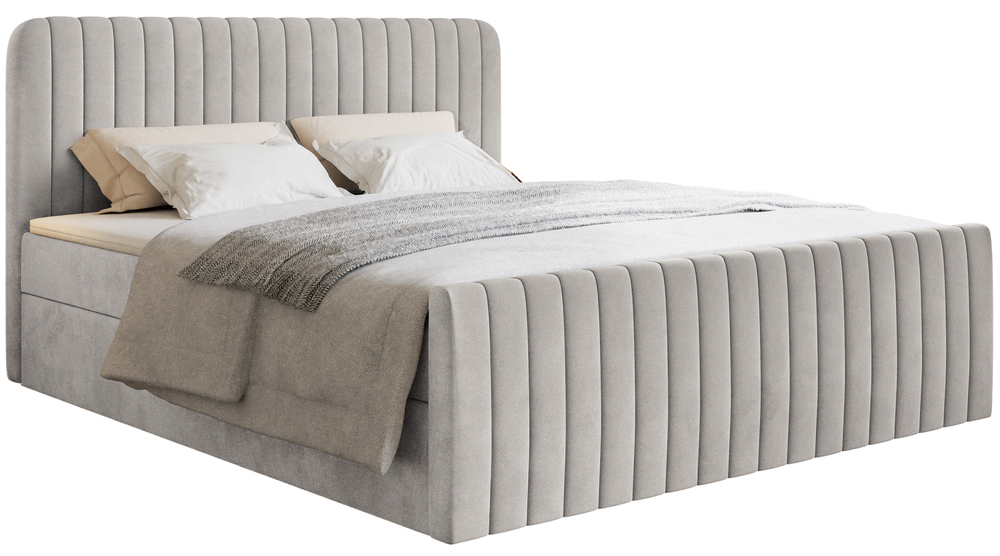 SELSEY Łóżko kontynentalne 140x200 cm Saliano z pojemnikami i topperem szarobeżowe welur