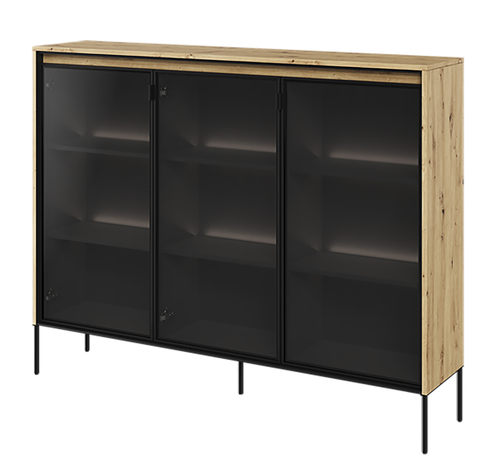 SELSEY Witryna trzydrzwiowa Trend 150 cm z LED Dąb artisan