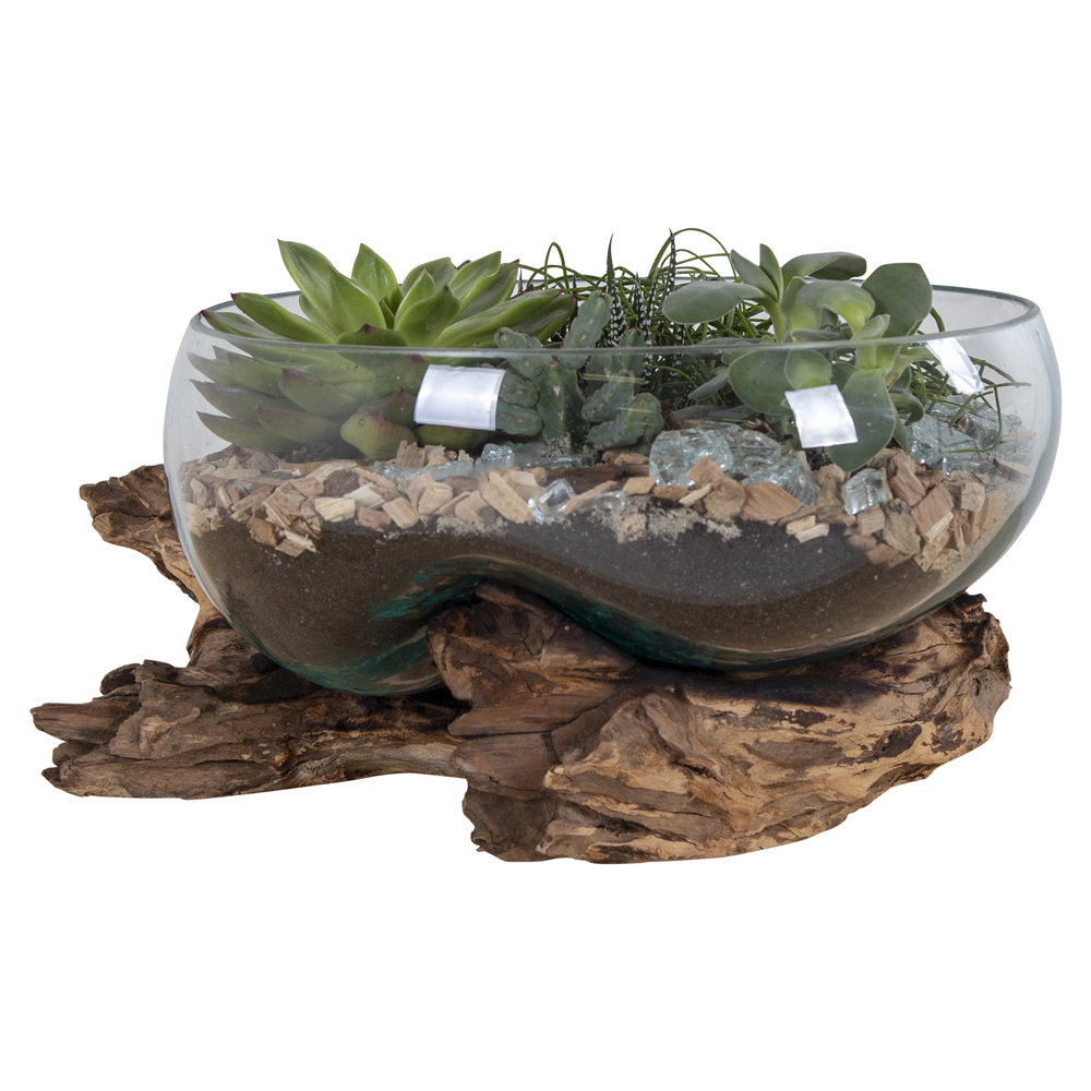 SELSEY Dekoracja szklana Bouraldo 26x20 cm z drewnem