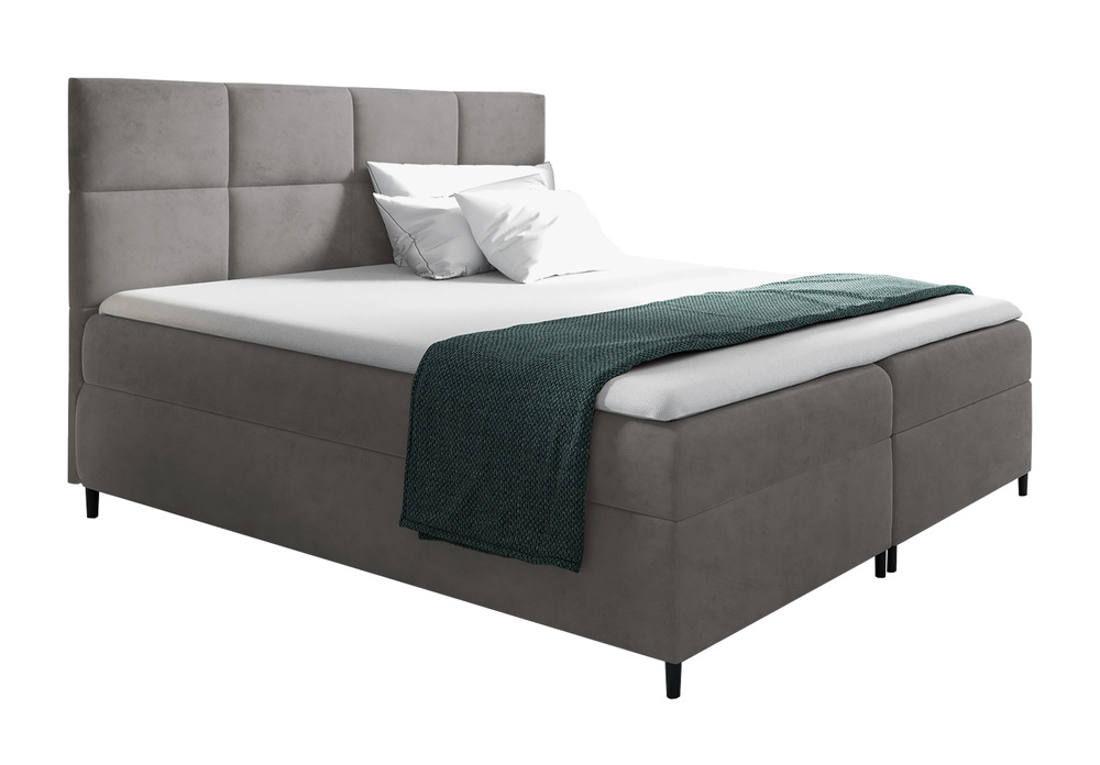 SELSEY Łóżko kontynentalne Fremollo 200x200 z dwoma pojemnikami, materacem i topperem szare