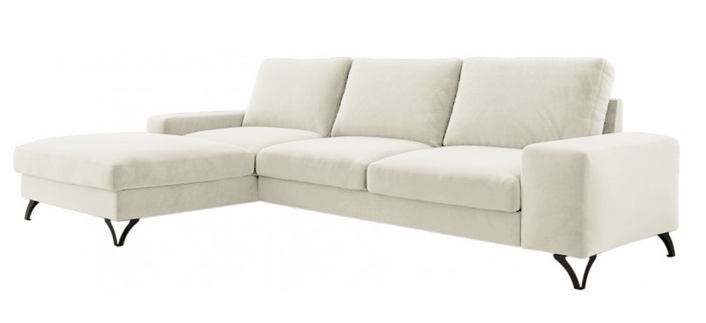 SELSEY Narożnik z funkcją spania Bewello L-kształtny z pojemnikiem kremowy welur łatwoczyszczący hydrofobowy lewostronny