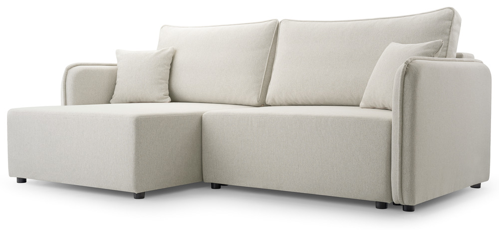 SELSEY Narożnik z funkcją spania Kassian L-kształtny lewostronny z pojemnikiem kremowy plecionka