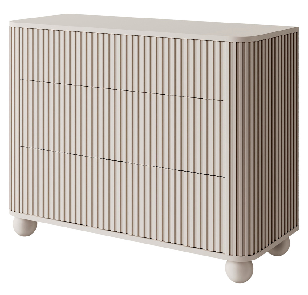 SELSEY Komoda Arvello z ryflami i trzema szufladami 93 cm na nogach kulach beż piaskowy