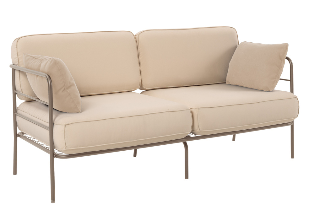 SELSEY Sofa ogrodowa dwuosobowa Preggel 156 cm w tkaninie hydrofobowej beżowa/ beżowy stelaż