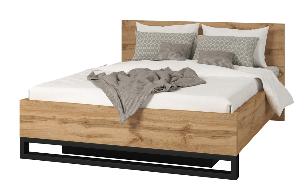 SELSEY Łóżko Feliks ze stelażem i pojemnikiem na pościel 160 cm Dąb wotan