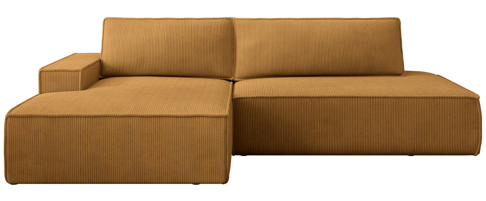 SELSEY Narożnik z funkcją spania Felicjo L-kształtny lewostronny z pojemnikiem musztardowy sztruks