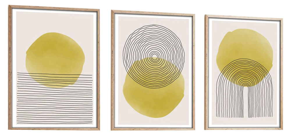 SELSEY Zestaw trzech obrazów Bodenass 30x20 cm żółtozielone koło