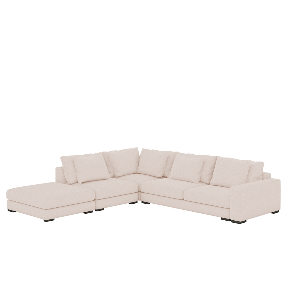 SELSEY Narożnik modułowy Mia L-kształtny z pufą beżowy w tkaninie łatwoczyszczącej