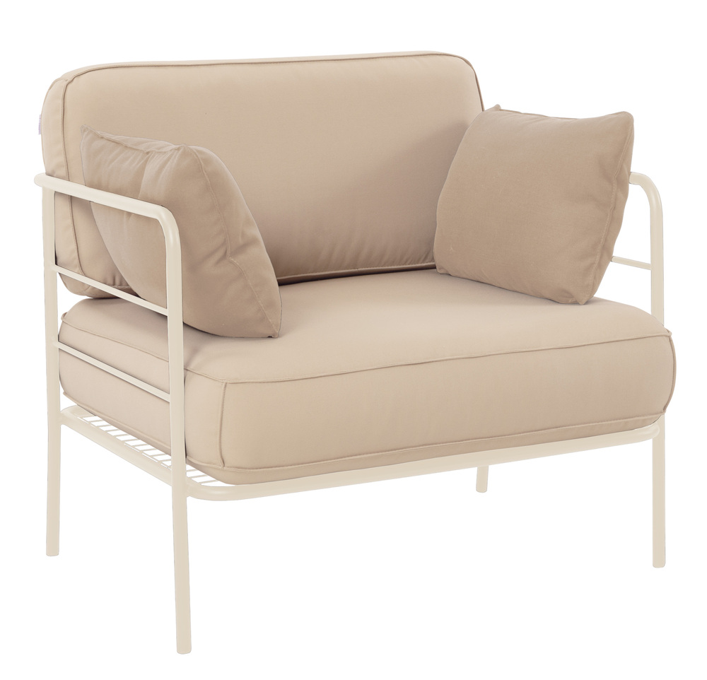 SELSEY Fotel ogrodowy Preggel w tkaninie hydrofobowej beżowy/ kremowy stelaż