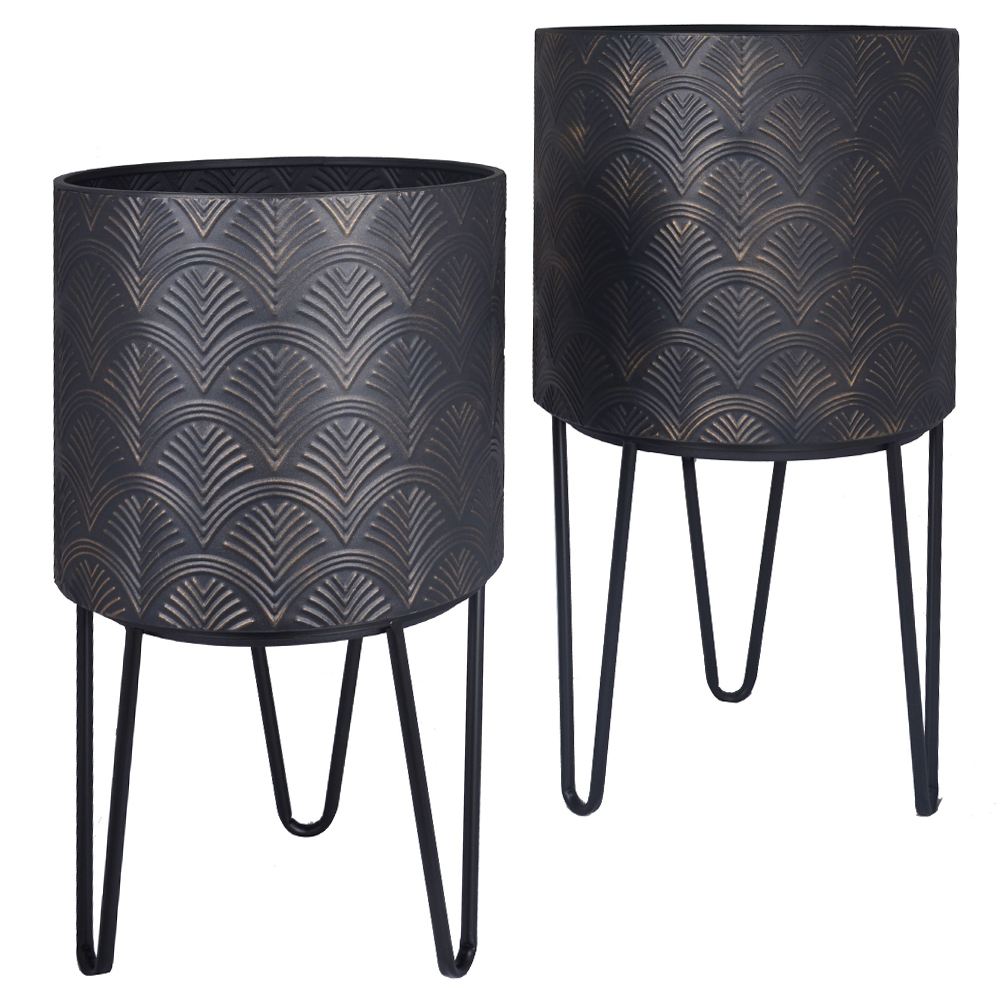 SELSEY Zestaw dwóch doniczek Viently grafitowo-złote