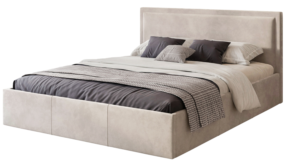 SELSEY Łóżko tapicerowane 140x200 cm Soave z pojemnikiem i metalowym stelażem jasnobeżowy welur