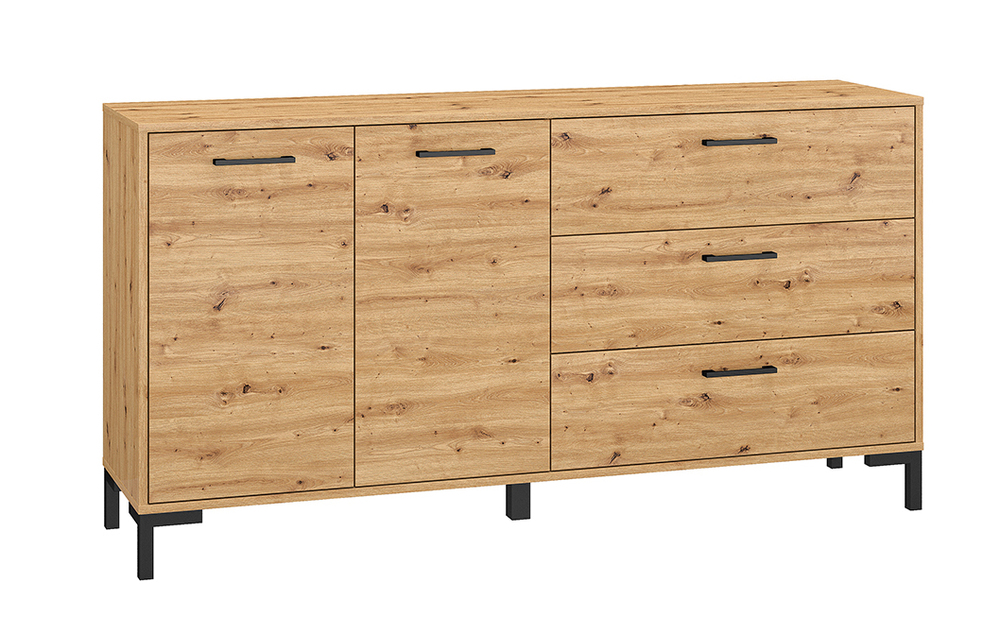 SELSEY Komoda Ballarti 159 cm dwudrzwiowa z trzema szufladami Dąb artisan