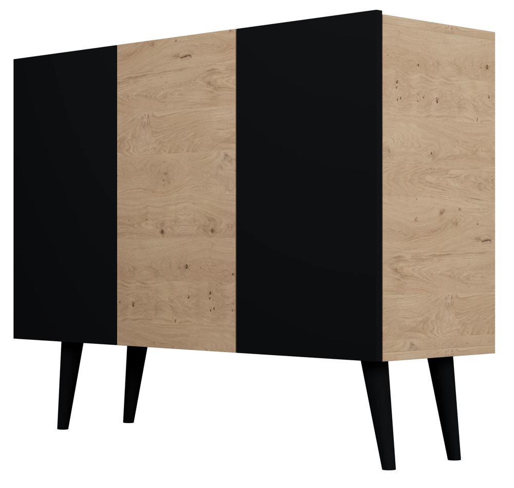 SELSEY Komoda trzydrzwiowa Damally 120 cm dąb artisan/czarna z czarnymi nogami