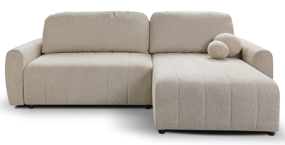 SELSEY Narożnik z funkcją spania Sigaru L-kształtny uniwersalny z pojemnikiem jasnobeżowy boucle