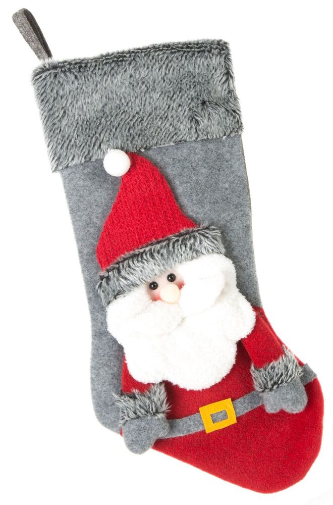 SELSEY Skarpeta świąteczna Mery 50 cm szara z Mikołajem