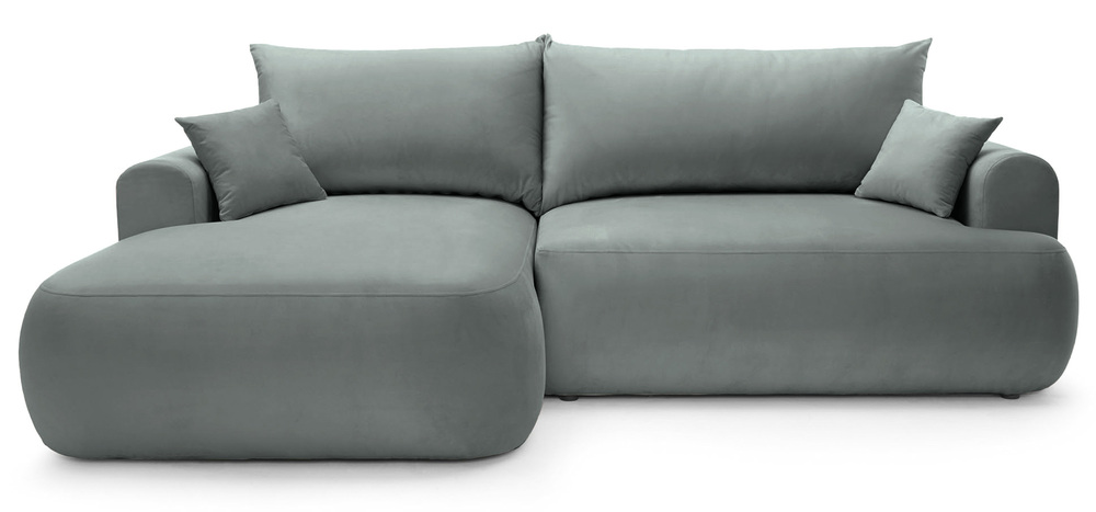 SELSEY Narożnik z funkcją spania Ovo L-kształtny lewostronny z pojemnikiem szary welur łatwoczyszczący