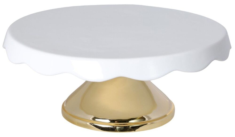 SELSEY Patera Xerians ceramiczna średnica 24 cm biała ze złotą nogą