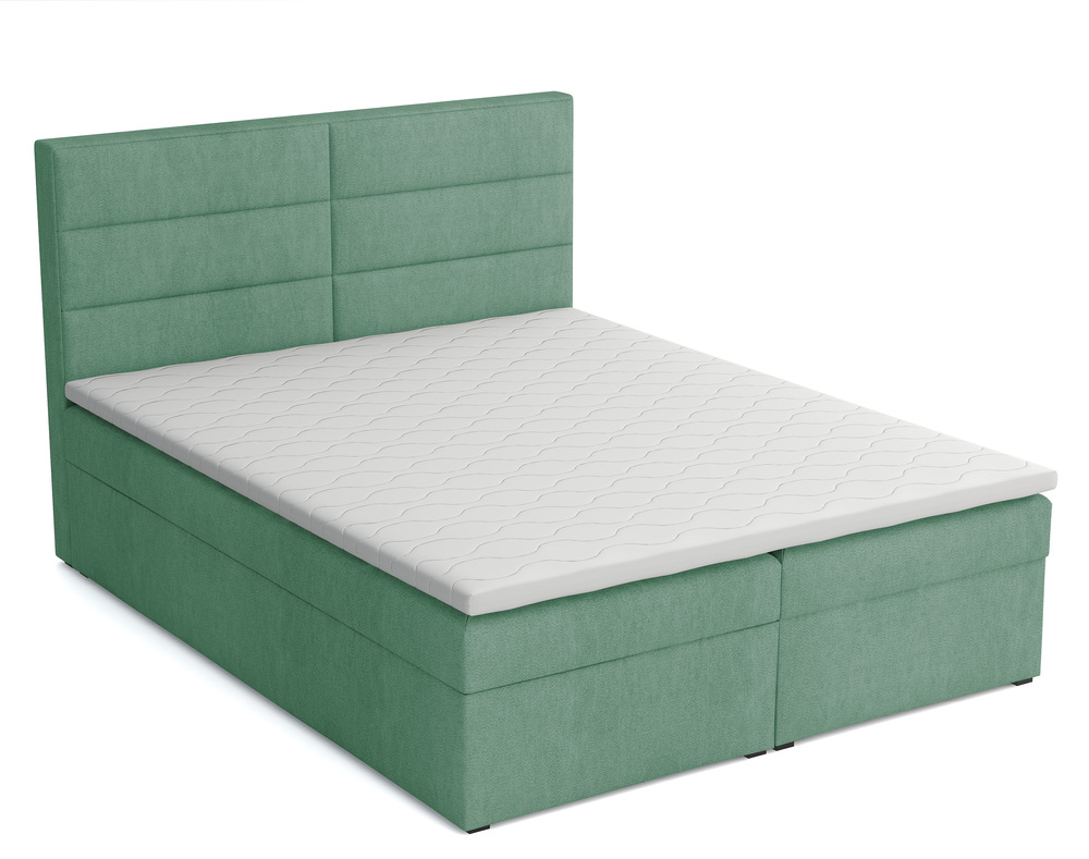 SELSEY Łóżko kontynentalne 160x200 cm Valdamone z pojemnikami i topperem szałwiowe welur łatwoczyszczący