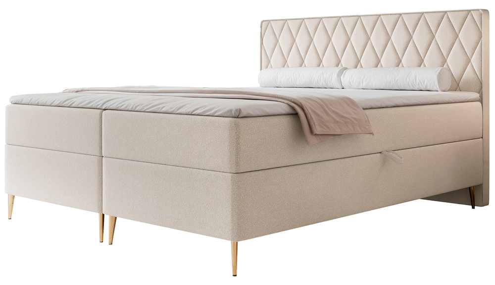 SELSEY Łóżko kontynentalne 160x200 cm Caresso z materacem bonellowym i topperem kremowe szenil hydrofobowy