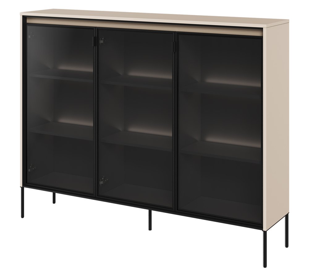 SELSEY Witryna trzydrzwiowa Trend 150 cm z LED Beżowa