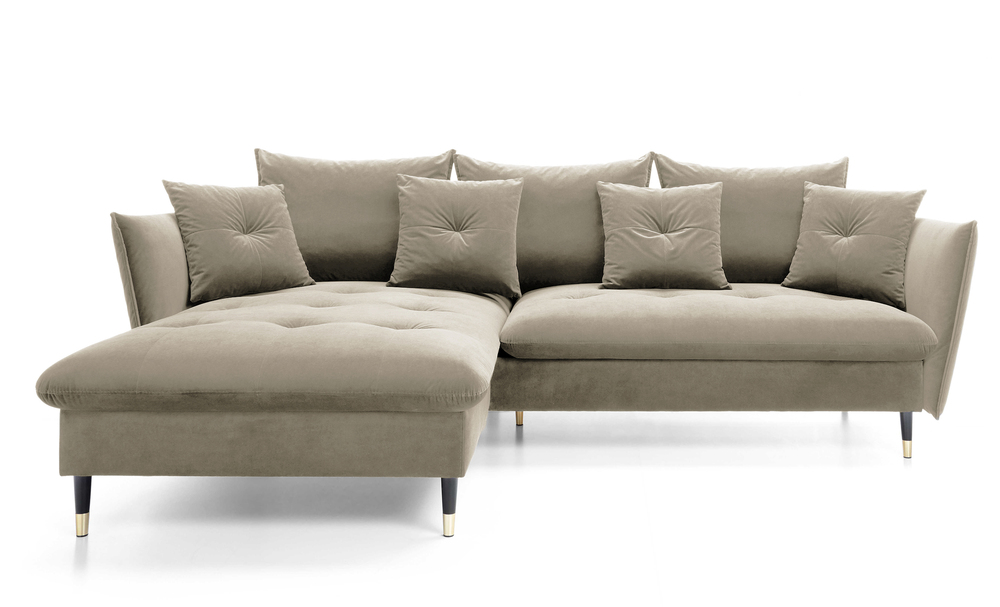 SELSEY Narożnik z funkcją spania Balze L-kształtny z pojemnikiem ciemnobeżowy velvet hydrofobowy lewostronny