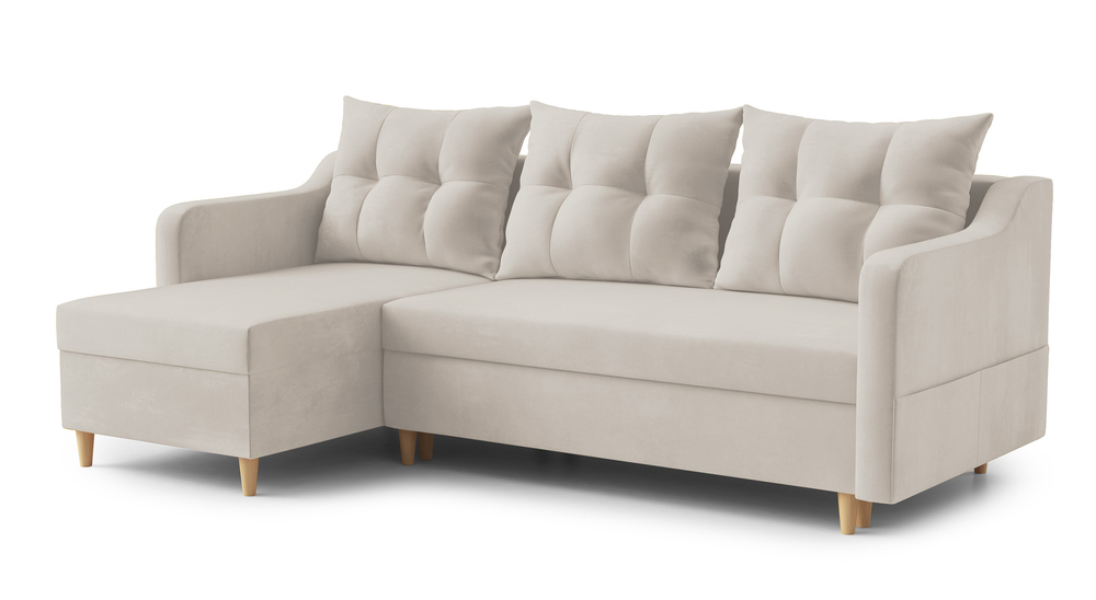 SELSEY Narożnik z funkcją spania Bernial L-kształtny z pojemnikiem uniwersalny kremowy welur