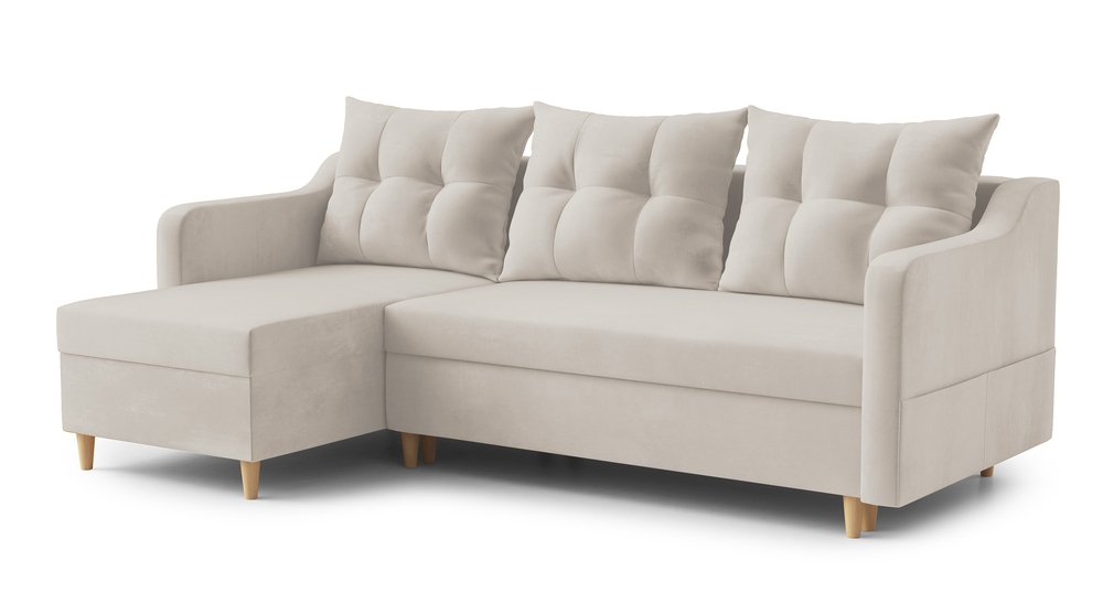 SELSEY Narożnik z funkcją spania Bernial L-kształtny z pojemnikiem uniwersalny kremowy welur