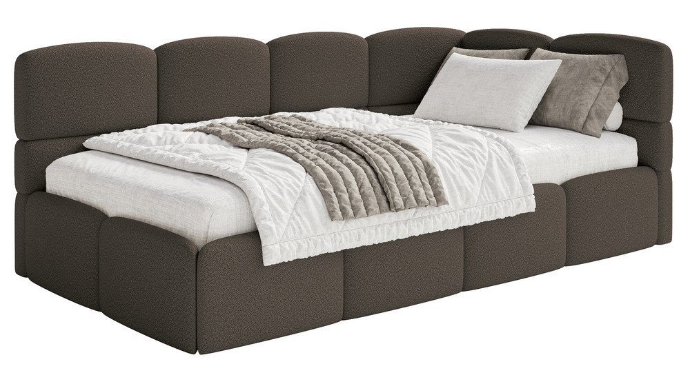 SELSEY Łóżko młodzieżowe 90x200 cm Cloudy prawostronne z pojemnikiem brązowe boucle