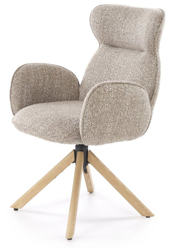 SELSEY Krzesło tapicerowane Flowene z funkcją obracania ciemnobeżowe/ dąb naturalny