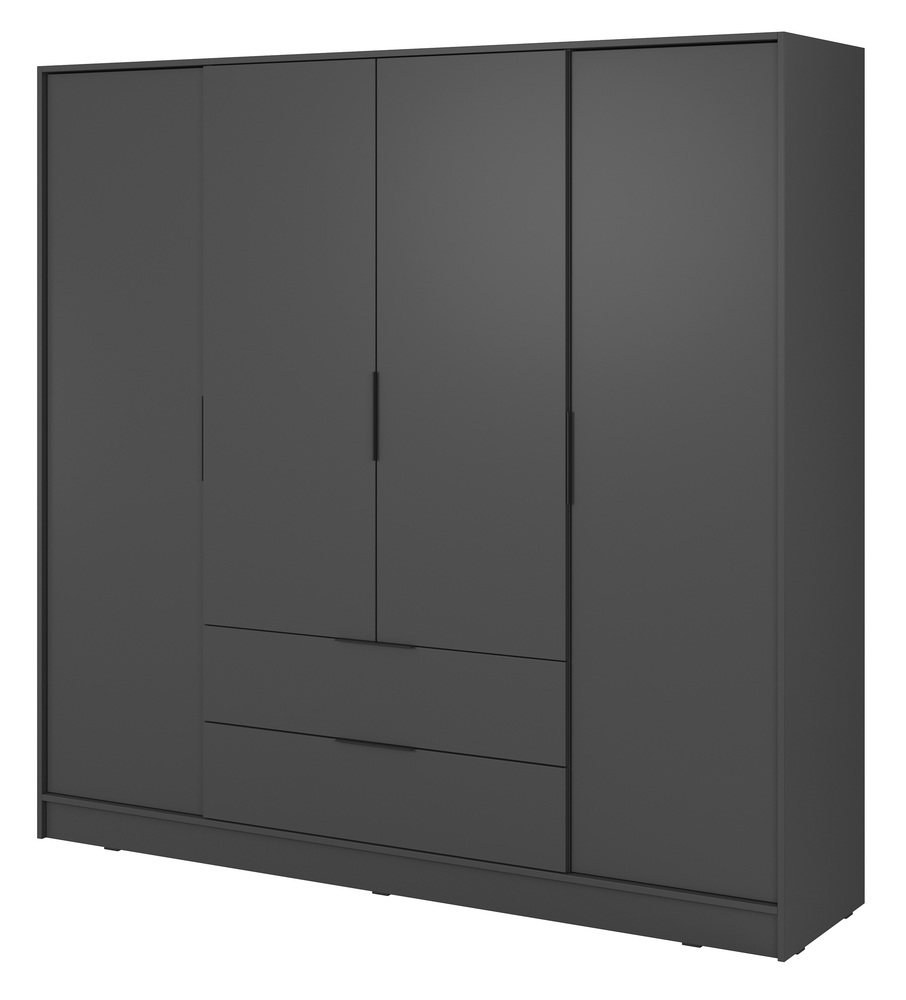 SELSEY Szafa czterodrzwiowa Kelly z dwiema szufladami 206 cm grafitowa