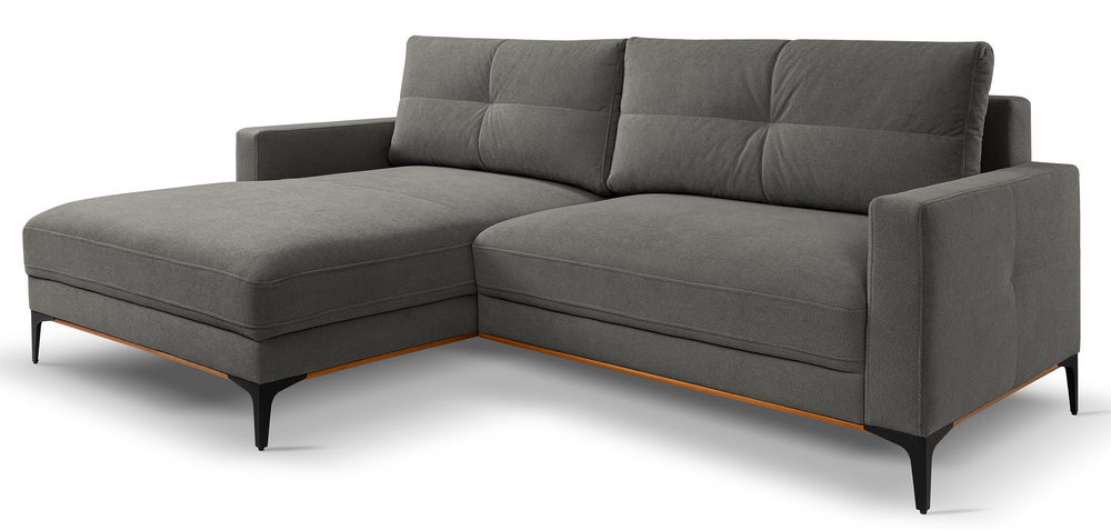 SELSEY Narożnik z funkcją spania Sabbino L-kształtny z pojemnikiem ciemnoszary szenil hydrofobowy prawostronny