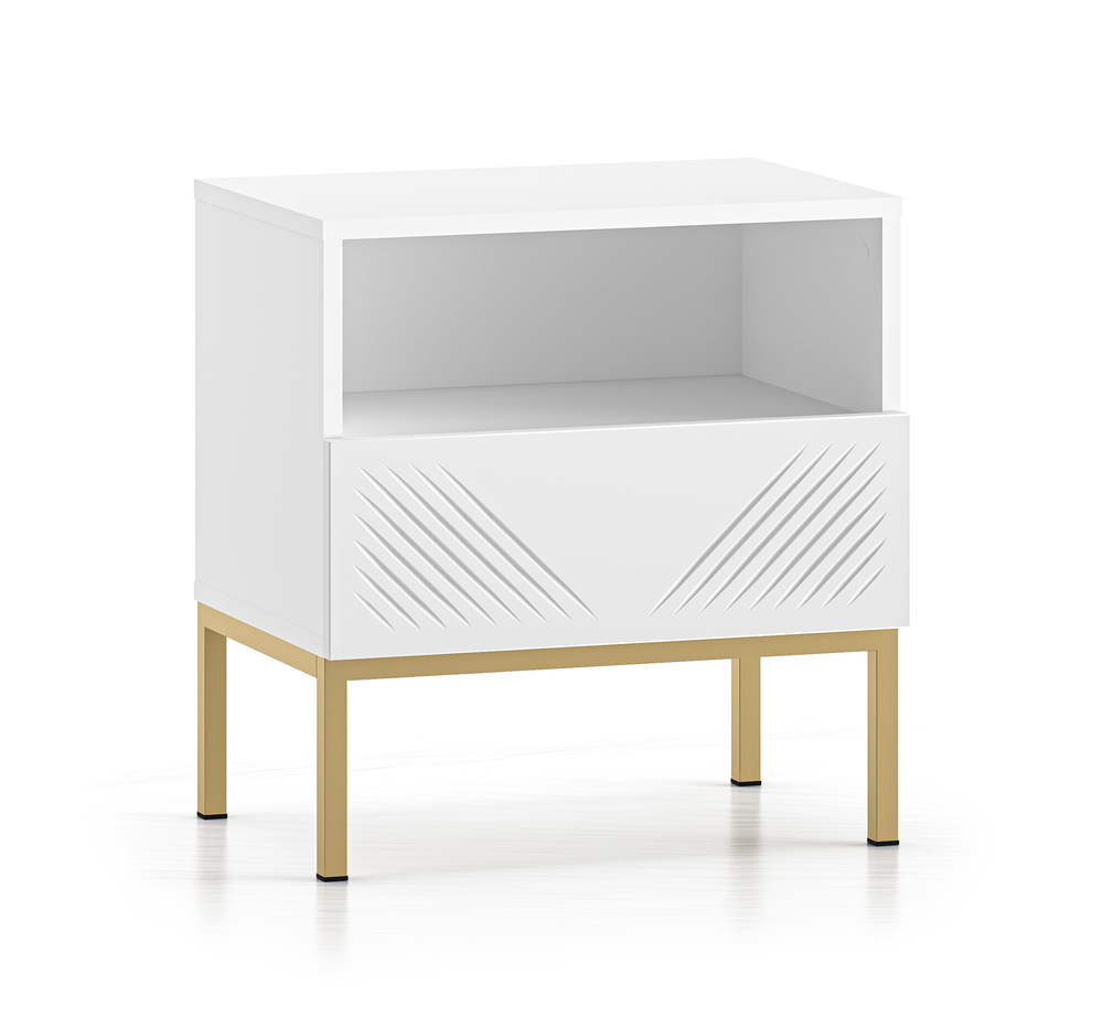 SELSEY Szafka nocna Nebbato biała ze złotym stelażem