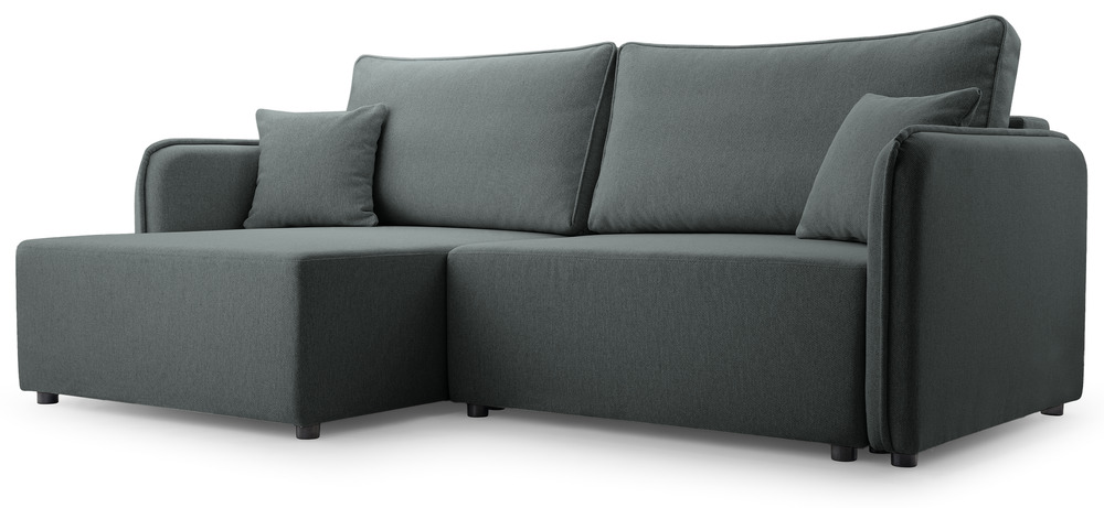 SELSEY Narożnik z funkcją spania Kassian L-kształtny lewostronny z pojemnikiem szary plecionka