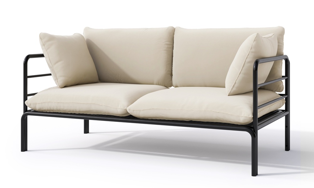 SELSEY Sofa ogrodowa dwuosobowa Worcully w tkaninie hydrofobowej beżowa/ czarny stelaż